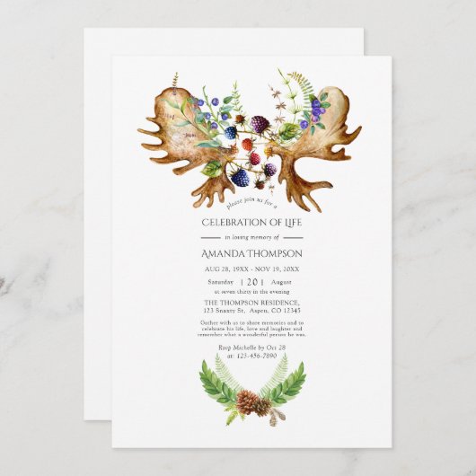 Invitation Aquarelle Forêt rustique Célébration de la vie Pho (Devant / Derrière)