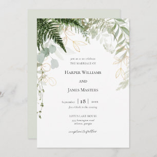 Invitation Aquarelle Forêt Verdure et Mariage d'or