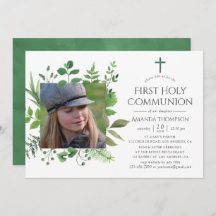 Invitation Aquarelle Forêt Verdure Première Communion sainte