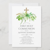 Invitation Aquarelle Forêt Verdure Première Communion sainte (Devant)