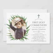 Invitation Aquarelle Forêt Verdure Première Communion sainte (Devant)