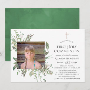 Invitation Aquarelle Forêt Verdure Première Communion sainte