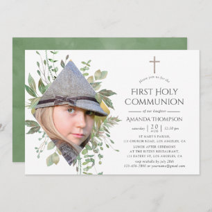 Invitation Aquarelle Forêt Verdure Première Communion sainte