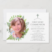 Invitation Aquarelle Forêt Verdure Première Communion sainte (Devant)