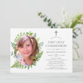 Invitation Aquarelle Forêt Verdure Première Communion sainte (Debout devant)