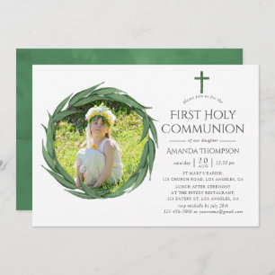 Invitation Aquarelle Forêt Verdure Première Communion sainte
