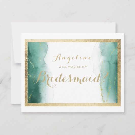 Invitation Aquarelle forêt vert or blanc Bridesmaid (Devant)