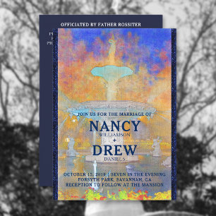 Invitation Aquarelle Forsyth Park Fontaine à la Mariage de nu