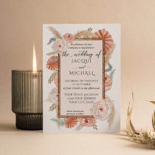 Invitation Aquarelle Foulé Floral Foulé BOHO Pampas Grass