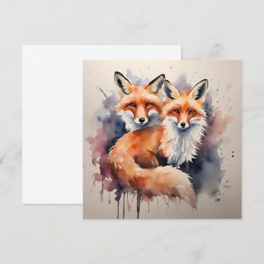 Invitation Aquarelle Fox Duo (Devant / Derrière)