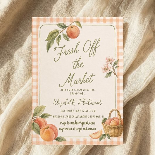 Invitation Aquarelle Frais du Marché Gingham pêche