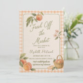 Invitation Aquarelle Frais du Marché Gingham pêche (Debout devant)