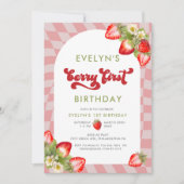 Invitation Aquarelle fraise Berry Premier anniversaire (Devant)