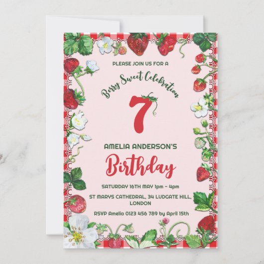 Invitation Aquarelle Fraise Berry Sweet Anniversaire (Devant)