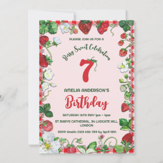 Invitation Aquarelle Fraise Berry Sweet Anniversaire