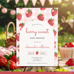 Invitation Aquarelle fraise Berry Sweet Girl Baby shower