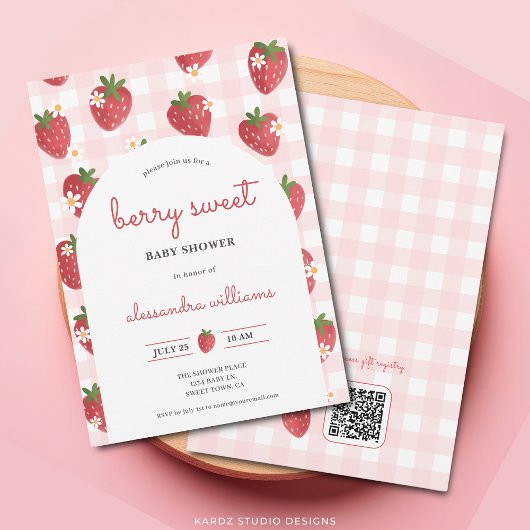 Invitation Aquarelle fraise Berry Sweet Girl Baby shower