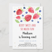 Invitation Aquarelle fraise bleuet 1er anniversaire (Devant)