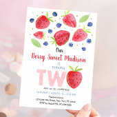Invitation Aquarelle fraise bleuet 2e anniversaire