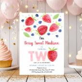 Invitation Aquarelle fraise bleuet 2e anniversaire