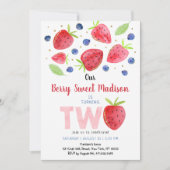 Invitation Aquarelle fraise bleuet 2e anniversaire (Devant)