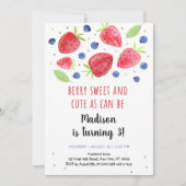 Invitation Aquarelle fraise bleuet 3e anniversaire (Devant)