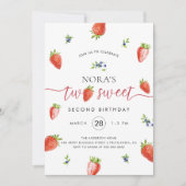 Invitation Aquarelle fraise deux doux anniversaire (Devant)