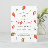 Invitation Aquarelle fraise deux doux anniversaire (Debout devant)
