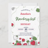Invitation Aquarelle fraise premier anniversaire sucré (Devant)