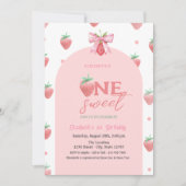 Invitation Aquarelle Fraises Bow Two Sweet 1er anniversaire (Devant)