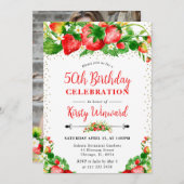 Invitation Aquarelle Fraises et fleurs 50e anniversaire (Devant / Derrière)