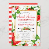 Invitation Aquarelle Fraises et fleurs doux 16 (Devant / Derrière)