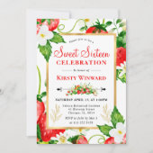 Invitation Aquarelle Fraises et Fleurs Sweet 16 (Devant)