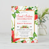 Invitation Aquarelle Fraises et Fleurs Sweet 16 (Debout devant)