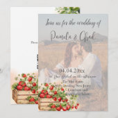 Invitation Aquarelle Fraises Photo Code QR Mariage (Devant / Derrière)