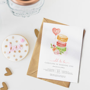 Invitation Aquarelle Français Macarons Baby Birthday Party