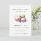 Invitation Aquarelle Français Macarons Baby shower boulangeri (Debout devant)