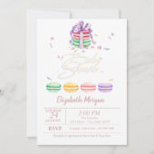 Invitation Aquarelle Français Macarons Stripes Baby shower (Devant)
