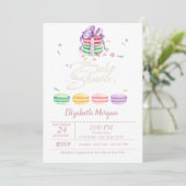 Invitation Aquarelle Français Macarons Stripes Baby shower (Debout devant)
