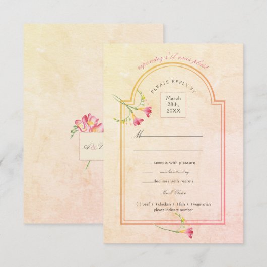 Invitation Aquarelle Frénésie Couche de soleil RSVP (Devant / Derrière)