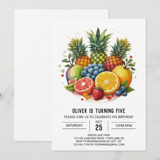 Invitation Aquarelle Fruits de pomme modifiables Anniversaire (Devant / Derrière)