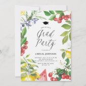 Invitation Aquarelle Fruits d'été Fête de Graduation Florale (Devant)