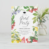 Invitation Aquarelle Fruits d'été Fête de Graduation Florale (Debout devant)