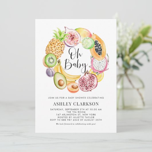 Invitation Aquarelle Fruits tropicaux Baby shower d'été (Debout devant)