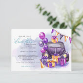 Invitation Aquarelle Fuchsia Amethyst Drive-Thru Baby shower (Debout devant)