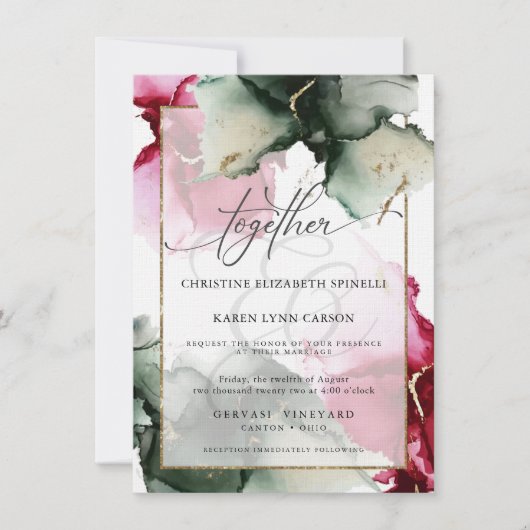 Invitation Aquarelle Fuchsia et Sage Green sur mesure (Devant)