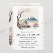 Invitation Aquarelle Fuji japonais et Pagode Mariage Pittores (Devant / Derrière)