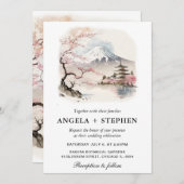 Invitation Aquarelle Fuji japonais et Pagode Mariage Pittores (Devant / Derrière)