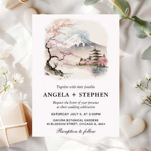 Invitation Aquarelle Fuji japonais et Pagode Mariage Pittores
