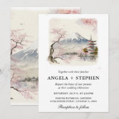 Invitation Aquarelle Fuji japonais et Pagode Mariage Pittores (Devant / Derrière)